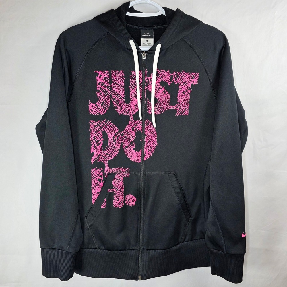 Nike Therma-FIT Just Do It Full Zip Hoodie Black Pink | Womens Size M 455984-010